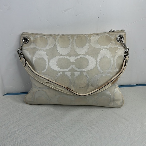 Coach Poppy medium satchel hobo Handbag M1093-17047 gray canvas metallic Accents - Picture 3 of 12